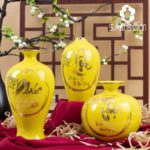 Bộ bình tài lộc trang trí màu vàng hoạ tiết "Phúc Lộc Thọ" SG-LH385
