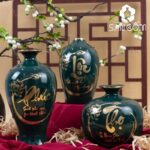 Bộ bình tài lộc trang trí màu xanh lá hoạ tiết "Phúc Lộc Thọ" SG-LH387