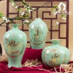 Bộ bình tài lộc trang trí màu xanh ngọc hoạ tiết "Phúc Lộc Thọ" SG-LH388