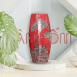 Lọ hoa Bát Tràng màu đỏ dáng bom họa tiết hoa sen vẽ vàng SG-LH347