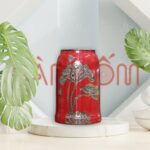 Lọ hoa Bát Tràng màu đỏ dáng trụ họa tiết hoa sen vẽ vàng SG-LH350