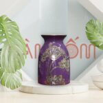 Bình lọ hoa Bát Tràng màu tím dáng giỏ cua họa tiết hoa sen SG-LH351