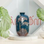 Lọ hoa Bát Tràng xanh coban dáng trụ tròn họa tiết hoa sen SG-LH361