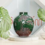 Lọ hoa Bát Tràng xanh lá dáng vò họa tiết hoa sen vẽ vàng SG-LH365