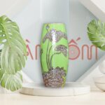 Lọ hoa màu xanh lá nõn dáng bom họa tiết hoa sen vẽ vàng kim SG-LH379
