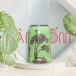 Lọ hoa màu xanh lá nõn dáng trụ họa tiết hoa sen vẽ vàng kim SG-LH382