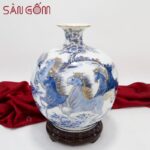 Bình hút lộc men lam vẽ vàng mã đáo thành công cao 30cm SG-BHL140