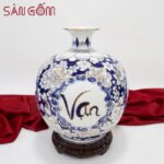 Bình hút lộc men lam vẽ vàng vạn sự như ý hoa khai phú quý cao 30cm SG-BHL143