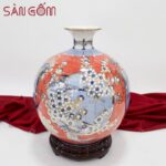 Bình hút lộc vẽ vàng bổ khung tứ cảnh hoa bốn mùa xuân hạ thu đông cao 30cm SG-BHL147