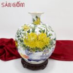 Bình hút lộc vẽ vàng hoa cúc phú quý cao 30cm SG-BHL151