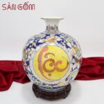 Bình hút lộc vẽ vàng chữ lộc hoa khai phú quý cao 30cm SG-BHL153