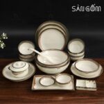 Bộ bát đĩa men kem kẻ viền 20 món SG-BD30