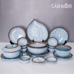 Bộ bát đĩa men xanh kẻ viền 19 món SG-BD35