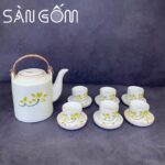 Bộ ấm tích Bát Tràng quai đồng vẽ tay họa tiết hoa sen xanh SG-AC309