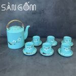 Bộ ấm tích men xanh họa tiết hoa đào trắng vẽ tay SG-AC310