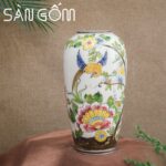 Lọ hoa dáng đùi dế họa tiết chim trĩ phù dung SG-LH393