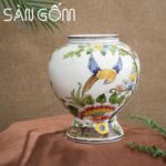 Lọ hoa dáng mai bình họa tiết chim trĩ phù dung SG-LH396