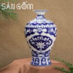 Lọ hoa dáng mai bình họa tiết hoa sen vẽ tay gốm sứ Bát Tràng SG-LH403