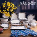 Bộ bát đĩa Bát Tràng hoa văn vẽ tay 24 món SG-BD46