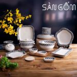 Bộ bát đĩa Bát Tràng hoa văn viền vẽ tay 22 món SG-BD49