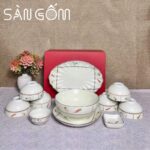 Bộ bát đĩa Bát Tràng men kem vẽ họa tiết cà rốt SG-BD56