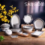 Bộ bát đĩa Bát Tràng vẽ viền hoa văn 22 món SG-BD53