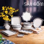 Bộ bát đĩa Bát Tràng vẽ viền hoa văn 24 món SG-BD54