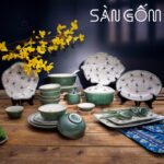 Bộ bát đĩa Bát Tràng họa tiết chuồn chuồn vẽ tay SG-BD55