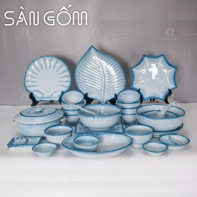 Bộ bát đĩa men xanh cát trắng 27 món SG-BD83