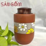 Hộp đựng trà gốm đất đỏ khắc hoa cúc SG-BĐT44