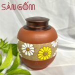 Hũ đựng trà dáng bầu tròn gốm đất đỏ khắc hoa SG-BĐT52