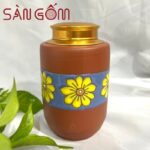 Hũ đựng trà gốm đất đỏ dáng trụ khắc họa tiết hoa Bát Tràng SG-BĐT55
