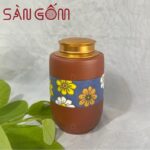 Hũ đựng trà gốm đất đỏ Bát Tràng khắc họa tiết hoa SG-BĐT51
