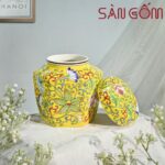 Lọ hoa vai vuông dáng thấp họa tiết dây hoa gốm sứ Bát Tràng SG-LH406