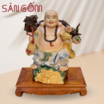 Tượng Di Lặc gánh tiền đào men rạn SG-TDL01
