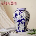 Lọ hoa dáng chóe ngũ giác vẽ hoa gốm sứ Bát Tràng SG-LH417