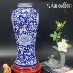 Bình hoa gốm sứ Bát Tràng dáng chân đèn vẽ hoa phù dung kín lọ SG-LH441