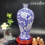 Bình hoa gốm sứ Bát Tràng dáng mai bình vẽ hoa phù dung kín lọ SG-LH443
