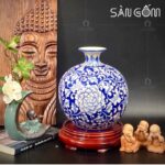 Bình hút lộc Bát Tràng họa tiết hoa phù dung lam kỹ SG-BHL158