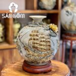 Bình hút lộc họa tiết thuận buồm xuôi gió vẽ vàng men rạn Bát Tràng SG-BHL159