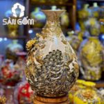 Bình tỳ bà họa tiết công đào vẽ vàng men rạn Bát Tràng SG-LTB13