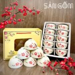 Bộ 10 bát cơm gốm sứ Bát Tràng họa tiết nhánh hoa đào đỏ SG-BC39