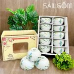 Bộ 10 bát cơm gốm sứ Bát Tràng họa tiết nhánh tre chuồn chuồn SG-BC51