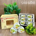 Bộ 6 bát cơm gốm sứ Bát Tràng họa tiết hoa sen xanh vàng SG-BC36
