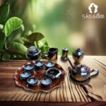 Bộ ấm chén men nâu hỏa biến hoa nở lòng chén khay tròn SG-AC320
