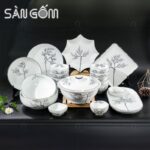 Bộ bát đĩa sứ trắng Bát Tràng 21 món họa tiết nhánh cây vẽ tay SG-BD89