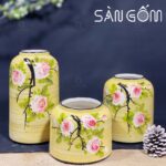 Bộ bình hoa dáng lồng chim họa tiết hoa hồng rừng SG-LH432