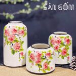 Bộ bình hoa dáng lồng chim họa tiết hoa hồng vẽ tay SG-LH431