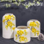 Bộ bình hoa dáng lồng chim họa tiết hoa mai SG-LH430
