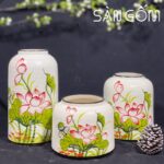 Bộ bình hoa dáng lồng chim họa tiết hoa sen SG-LH429